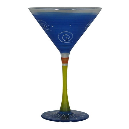 Set of 2 Dark Blue & White Hand Painted Martini Drinking Glasses - 7.5 Ounces