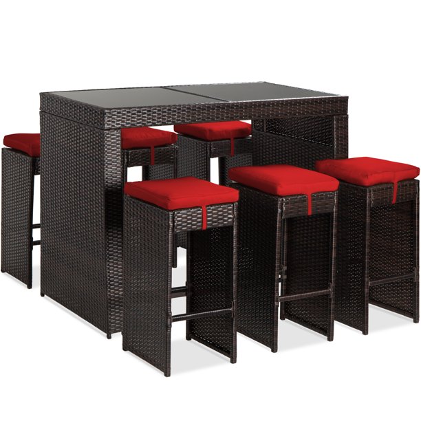 Best Choice Products 7-Piece Outdoor Wicker Bar Dining Set, Rattan