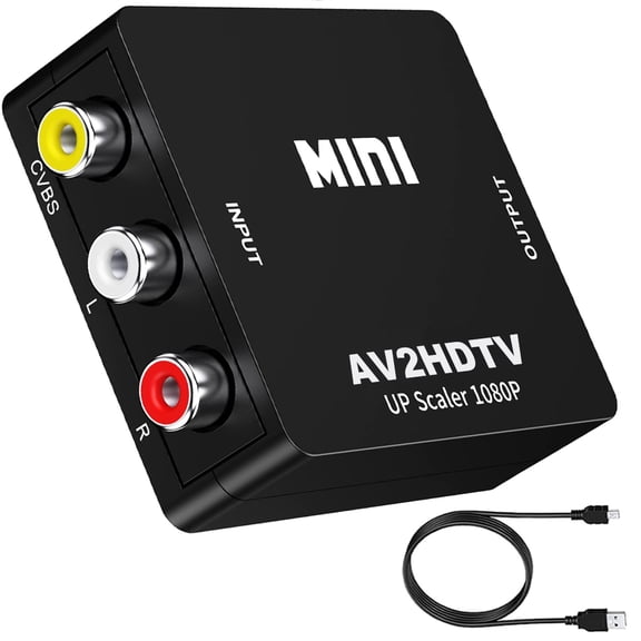 RCA to HDTV Adapter,AV Hd Video Audio Converter, 1080P Mini RCA Composite CVBS  Supporting PAL,NTSC for TV,PC,PS3,STB,Xbox VHS,VCR/Blue-Ray DVD Players with USB Power Cable