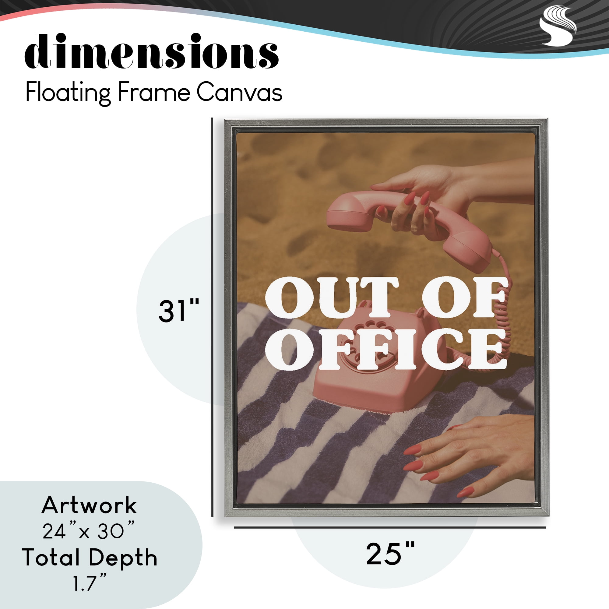 Out of Office Pink Phone Gray Framed Floater Canvas Wall Art, design by Lil' Rue