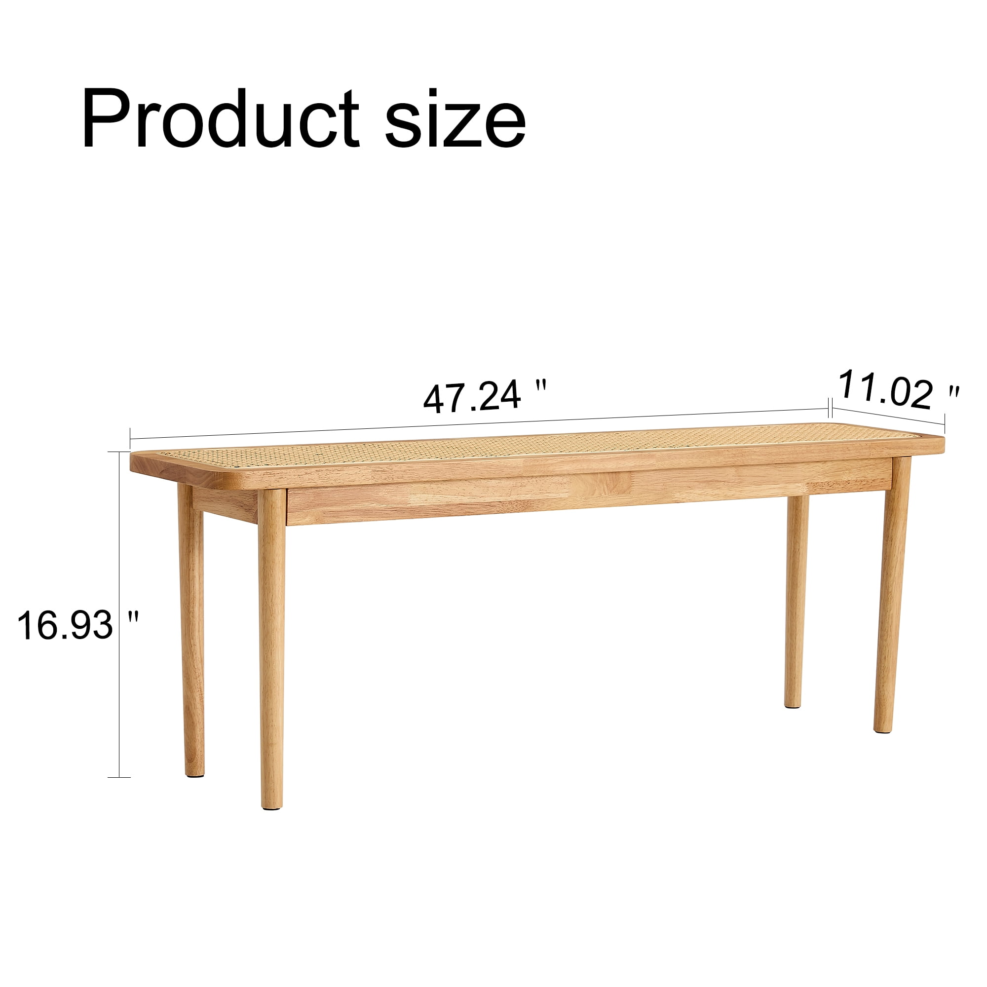 Kadyn Solid Wood Bench, Cane Weaving Shoe Stool for Dining Room, Mid Century Bench for Living Room, Natural Wood Wash Kadyn Solid Wood Bench, Cane Weaving Shoe Stool for Dining Room, Mid Century Bench for Living Room, Natural Wood Wash