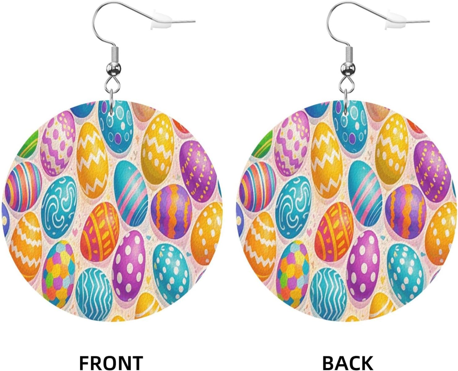 Easter Quality Colorful Eggs Earrings for Women PU Leather Dangle Earrings, Lightweight Round Shape Leather Teardrop Dangly Ear Pendants Jewelry Gift[o304]