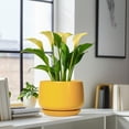 thumbnail image 6 of Ordivic 9 Inch Yellow Ceramic Planter with Drainage Hole and Saucer – Round Flower Pot for Large Indoor Plants, Bright Home Decor, 6 of 7