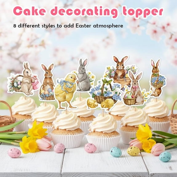 Easter Cupcake Toppers - Festive Decoration for Spring Baked Goods - Perfect for Easter Celebrations(Bunny & Eggs Design)