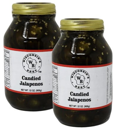 Wisconsin’s Best Candied Jalapenos, 32 Oz Jar, 2 Ct. Sliced Jalapeno Medallions of Sa’weet Heat. Add Condiments and Toppers to all Your Mealtime, Snacks, and Condiments