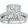 Pure Perfection Certified Bridal Ring with Emerald-Cut Center Stone Made with Swarovski Zirconia
