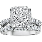 Pure Perfection Certified Bridal Ring with Emerald-Cut Center Stone Made with Swarovski Zirconia