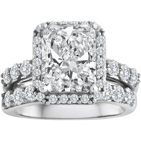Pure Perfection Certified Bridal Ring with Emerald-Cut Center Stone Made with Swarovski Zirconia