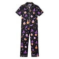 thumbnail image 4 of Ruiwill Halloween Pajamas Women Short Sleeve Lapel Tops With Pants Women 2 Pieces Pajamas Set Witch Hat Print Sleepwear Navy, 4 of 4