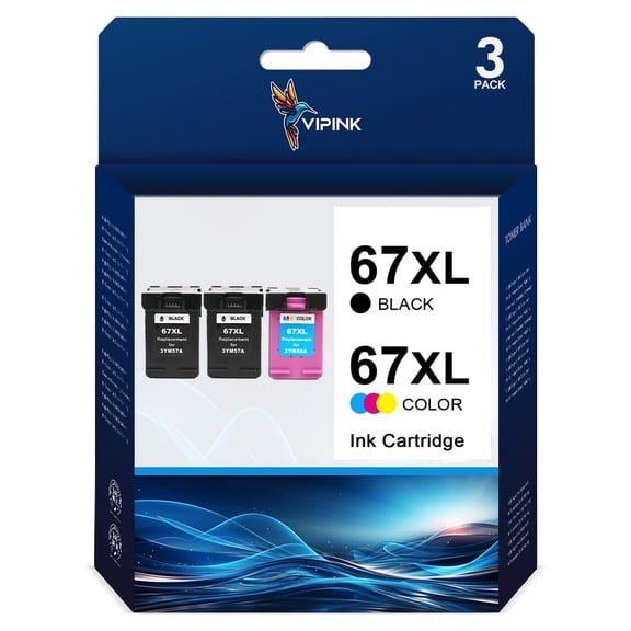 67XL 67 Ink Cartridge Compatible for HP 67 67xl Ink Cartridges for Deskjet 2742e 2752e 2755e (Black, Tri-Color, 3-PACK)