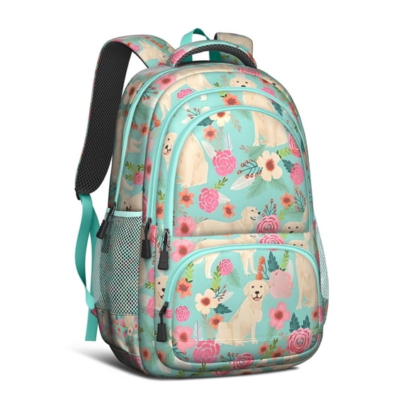 Golden Retriever Dog and Flowers Backpack for School,Cute School Bag,Schoolbag with Adjustable Shoulder Straps & Padded Back,16.9 Inch
