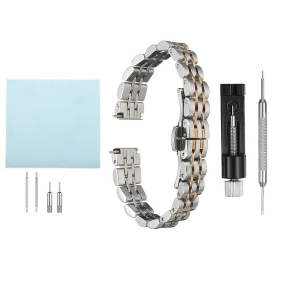 Uxcell Stainless Steel Mesh Watch Band 12mm Quick Release Metal Watch Strap Adjustable Fold Butterfly Clasp Replacement Bands for Men Women, Silver Rose Gold