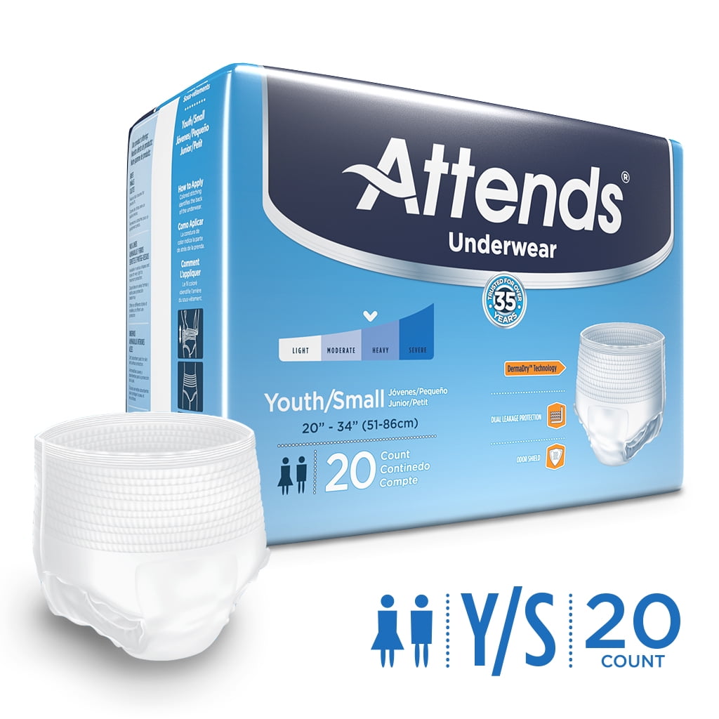 Attends Advanced Adult Incontinence Underwear, Youth/Small, Unisex with