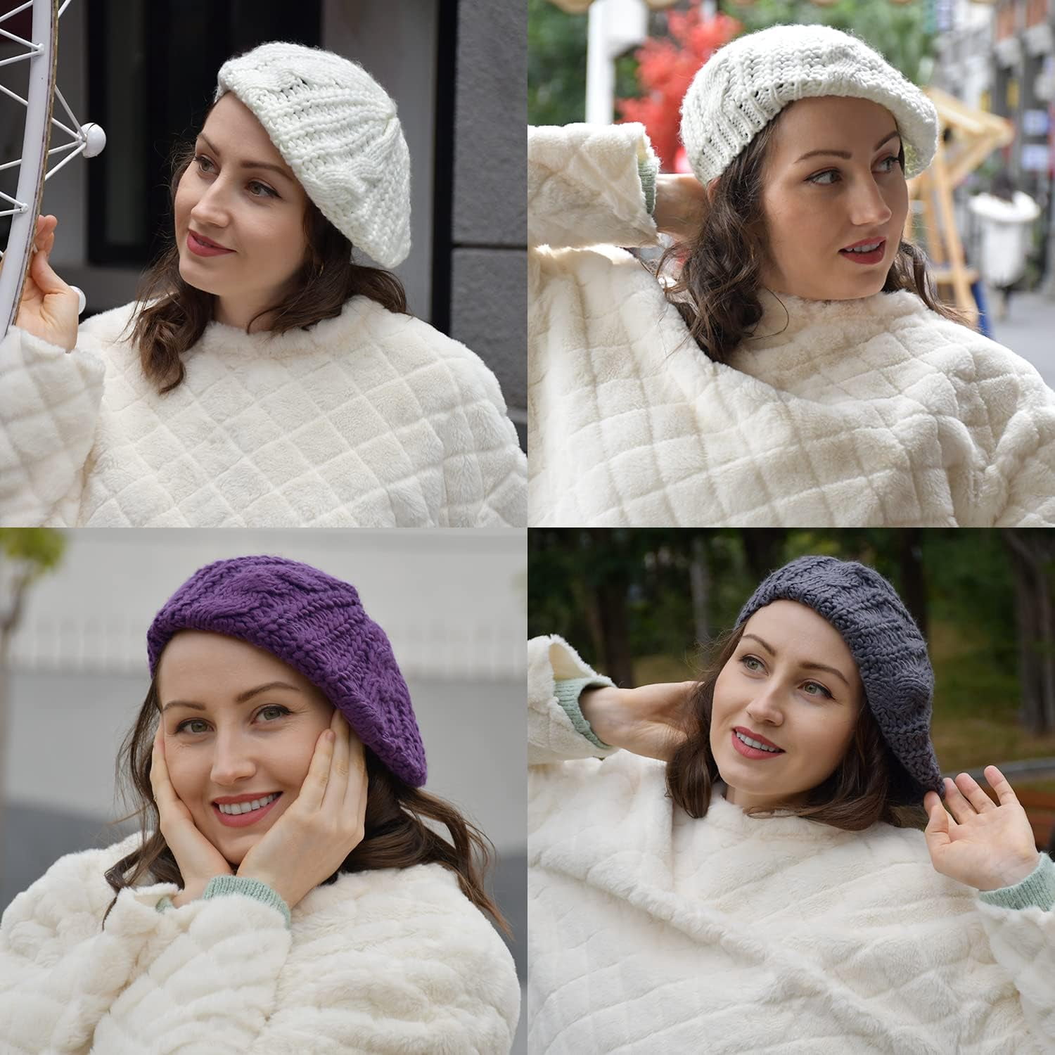 3 Pieces Soft Lightweight Crochet Hats Ribbed French Berets  display picture 3