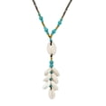 thumbnail image 4 of AeraVida Bohemian Beach Summer Vibe Ocean White Seashells, Green Turquoise Beads, and Brass on Cotton Rope Boho Chic Long Y-Necklace Jewelry Gifts for Females, 4 of 5