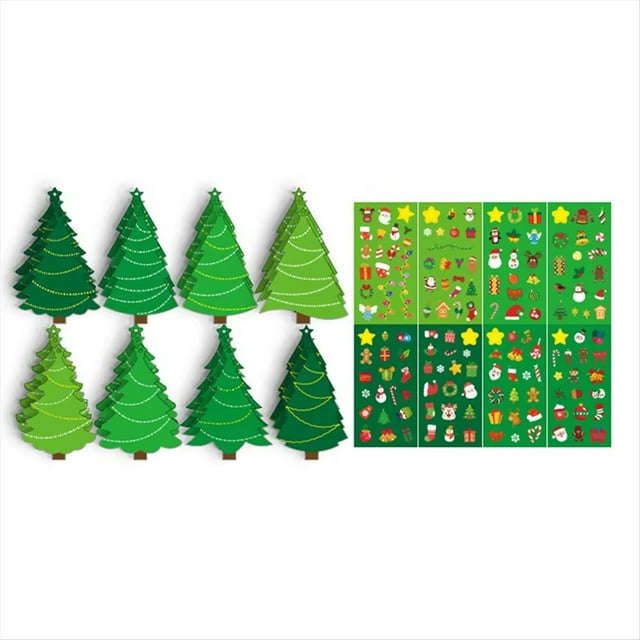24 Pegatinas Navideñas para Hacer Tú Mismo con Escenas de Árbol de Navidad. Manualidades Navideñas con Pegatinas. Crea Tu Propia Pegatina de Árbol de Navidad.