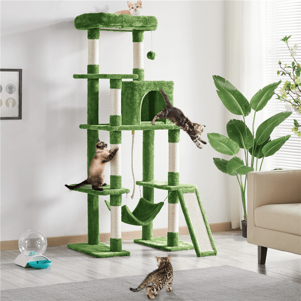 Alden Design 63″H Cat Tree Scratching Posts Cat Tower for Kittens Indoor, Green