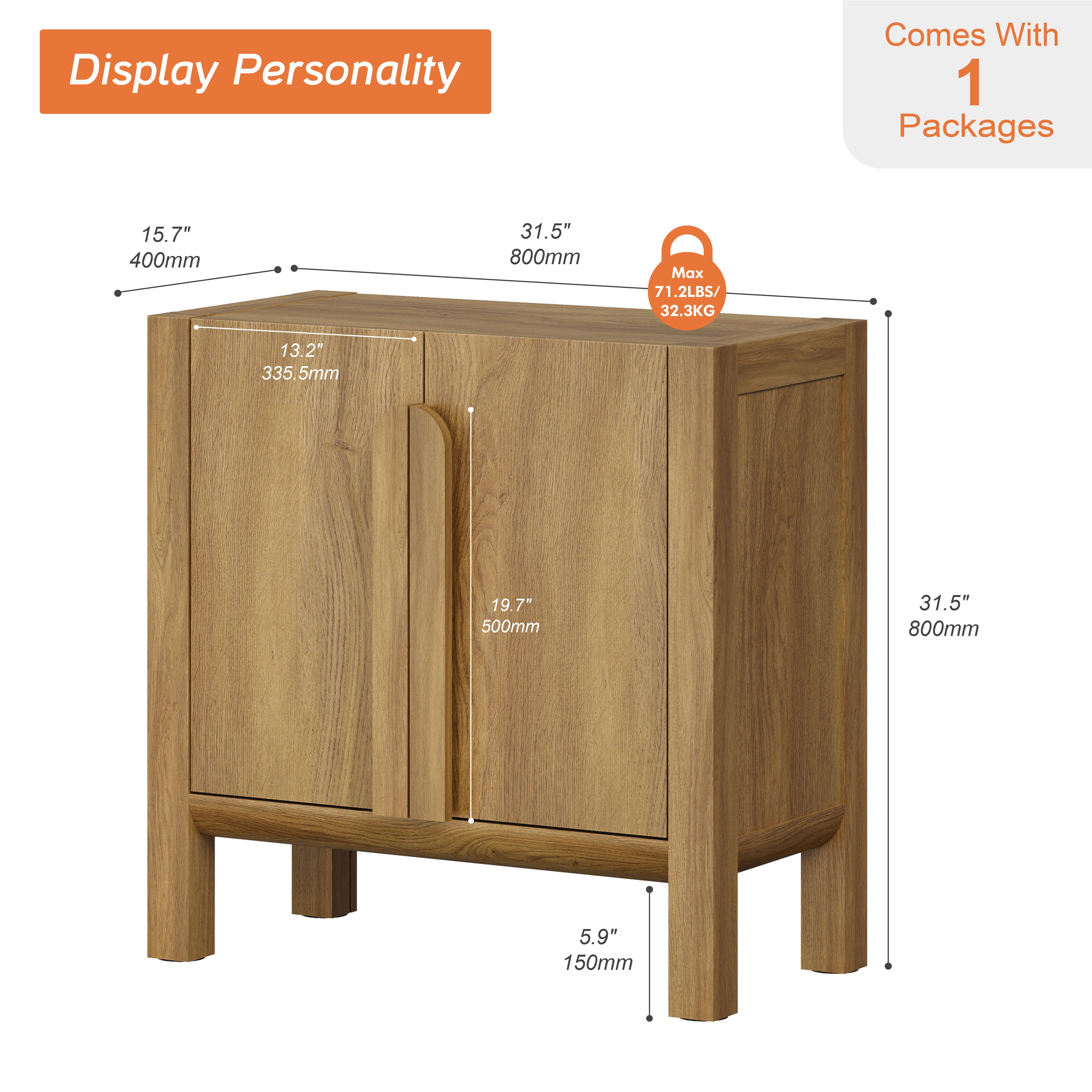 31.5" Mid-Century Modern TV Stand with Storage, Entertainment Center with 2 Doors and Adjustable Shelves,Wooden TV Console for Living Room