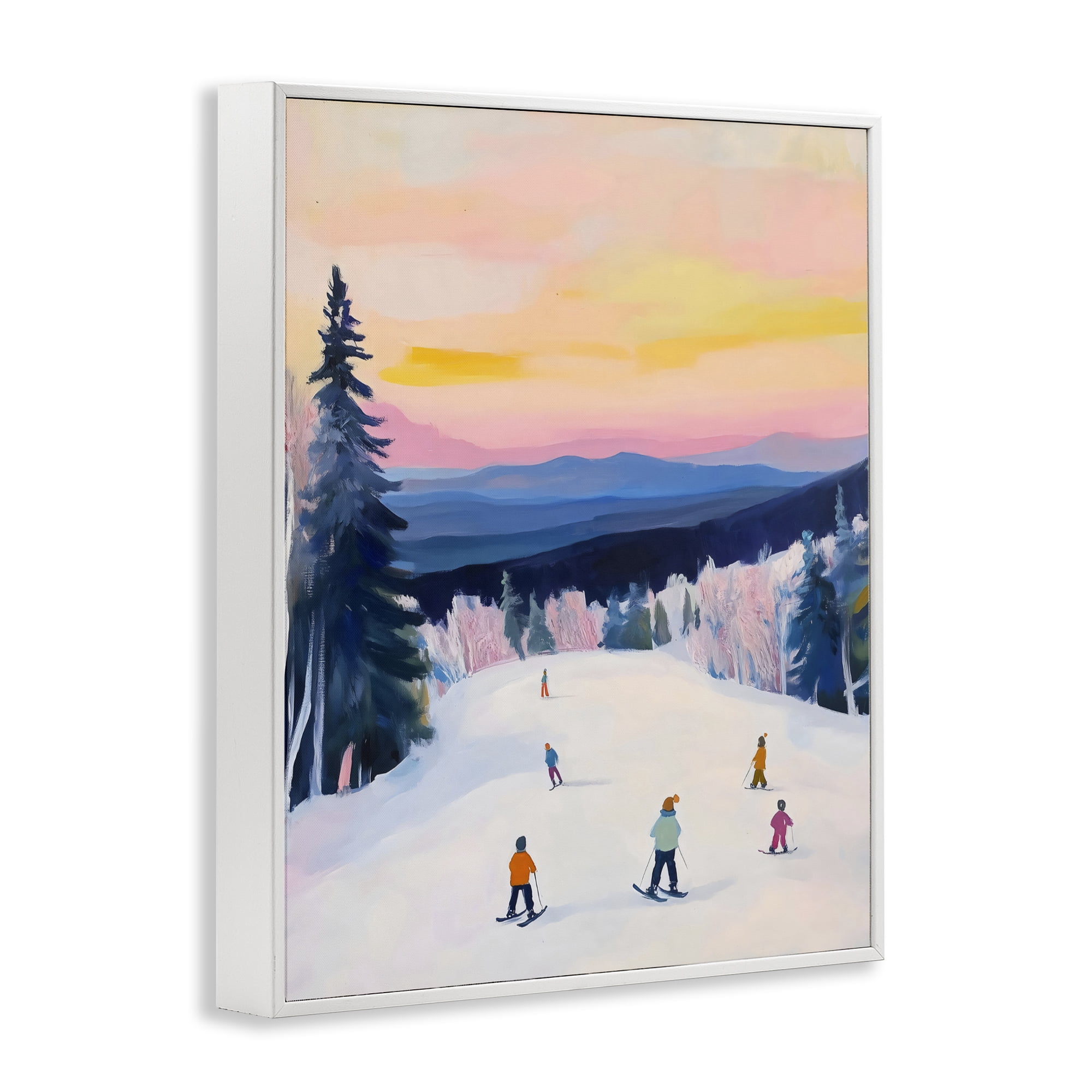Stupell Industries Snowy Mountain Skiers at Sunset White Framed Giclee Art, design by The Prints Vibe