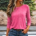 thumbnail image 4 of Fmbrln Women's 3/4 Length Sleeve Tops Stripe Crew Neck T Shirts Fall Casual Loose Soft Shirts Hot Pink 3XL, 4 of 5
