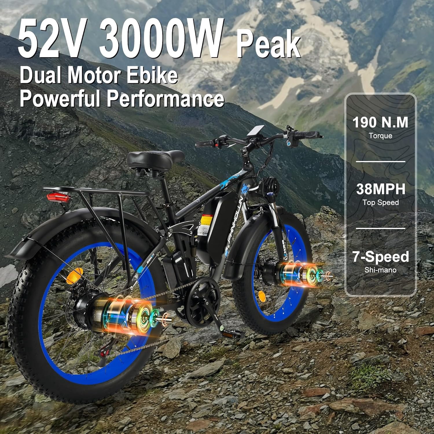 Tuttio Peak 24" Electric Fat Tire Bicycle for Adults, 3000W