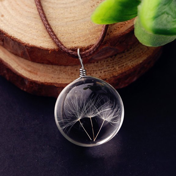 SPRING PARK Stylish Dandelion Glass Ball Pendant Necklace Car Interior Hanging Ornament