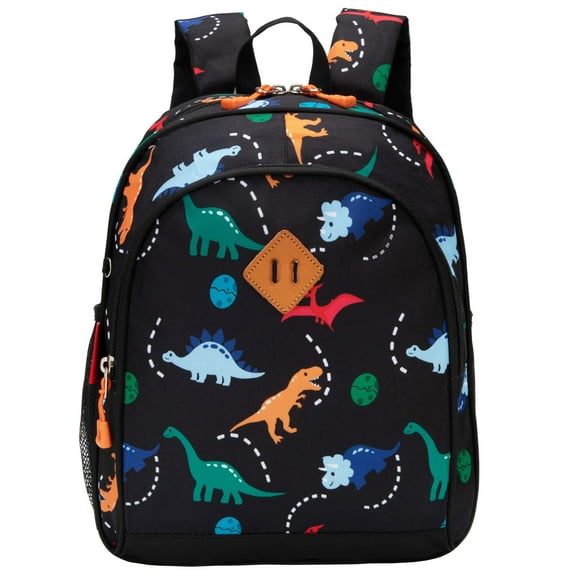 Mochila JinBeryl para niños pequeños, 15 pulgadas, diseño de dinosaurio, color negro