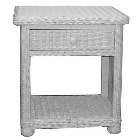 White Wicker 1 Drawer Nightstand