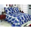 "All for You 3pc Reversible Quilt Set, Bedspread, and Coverlet with Flower Prints-3 different sizes-Blue and Navy Patchwork Prints ( full/queen 86""x 86"" with standard pillow shams)"