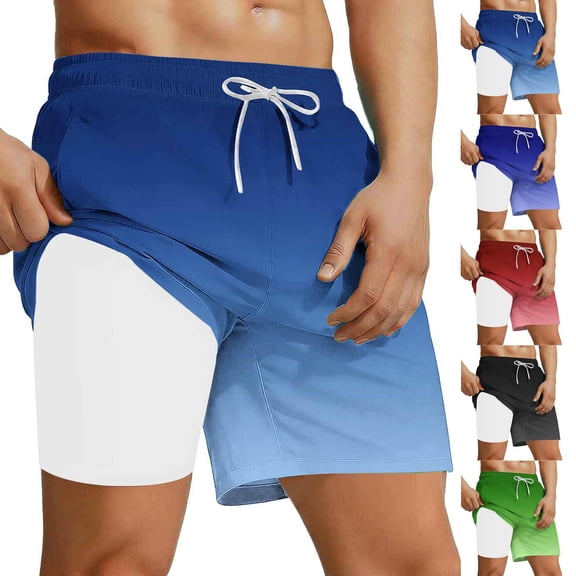 RYDCOT Mens Printed Swim Trunks with Compression Liner 5 Inch, Quick Dry Bathing Suit with Zipper Pockets, No-Chafing Swim Shorts Wine