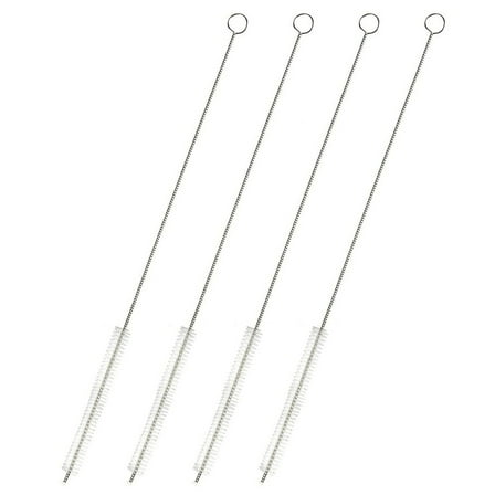 Juvale Straw Cleaner Brush - 12 In, Silver & White, 4-Pack - Stainless Steel Straw Cleaner Brush for Water Bottles & Pipes with Flexible Nylon Tip for Narrow Openings