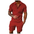 thumbnail image 2 of Kagetolytai Suits Men's Short Sets Outfits 2 Piece Summer Tracksuit Short Sleeve Shirt and Shorts Set Casual Sport Suit Suits For Men Red 2XL, 2 of 6