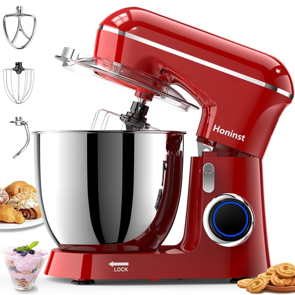 Honinst Batteur sur Socle Électrique de 6,5 QT, 10 Vitesses et Plus, Léger avec Tête Inclinable, Batteur sur Socle de Cuisine, Crochet Pétrisseur, Fouet, Batteur et Bol, Mélangeur Alimentaire pour la Pâtisserie, les Gâteaux et la Plupart des Cuisiniers à Domicile