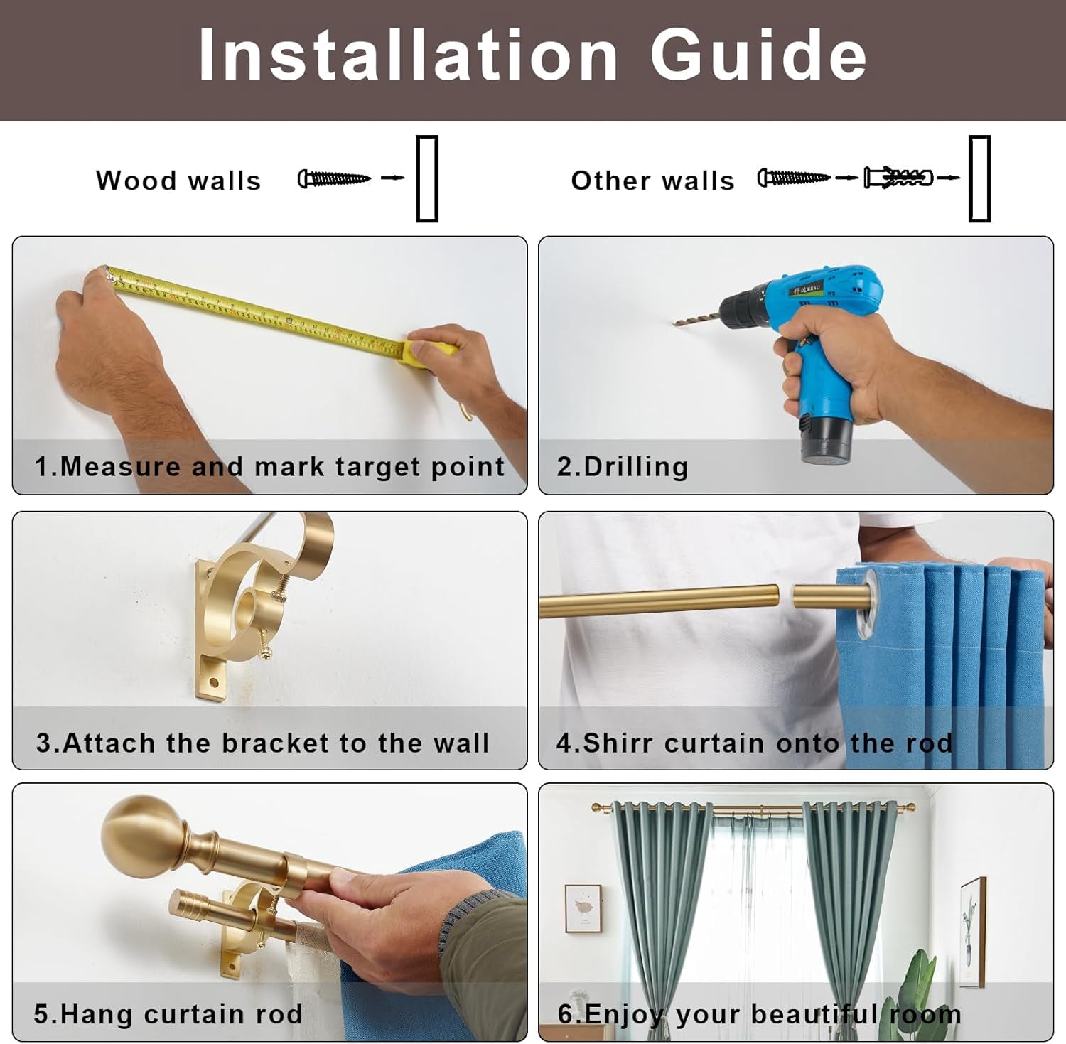 Double Curtain Rod 72-144 Inches, Warm Gold Double Window Decorative Curtain Rod, Adjustable Double Drapery Rod with Round & Barrel Finials,1-Inch Front and 5/8 Inch Back Telescoping Dual Curtain Rod