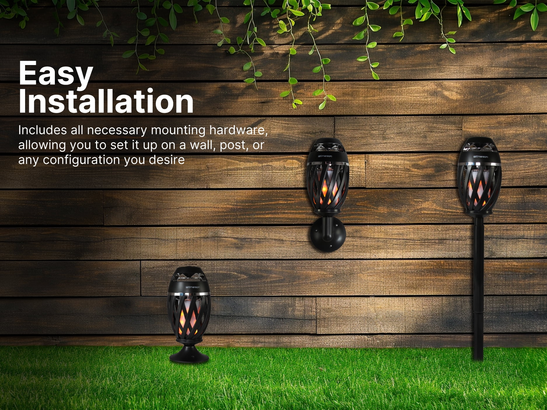 Emerson EAS-4000 Outdoor Flame Lamp with Bluetooth Speaker – Wireless Portable Speaker with Flickering Flame Light, Built-in Rechargeable Battery, and 360° Sound for Patio, Yard, Camping, and Parties