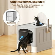 Cshidworld Large Foldable Cat Litter Box with Scoop, Front Entry Top Exit Cat Litter Pan with Lid, Enclosed Anti-Splashing Kitty Litter Box, Drawer Type Cat Litter Easy Cleaning and Scoop, Gray