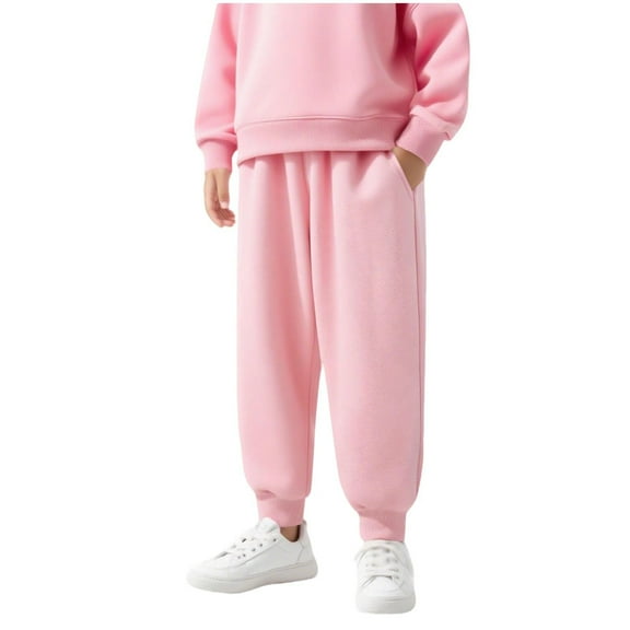 Lenpel Children's Fleece Lined Sweatpants Boys Girls Elastic Waist Thick Warm Pull on Pants Fall Winter Athletic Joggers 2-13 Y(Pink,12-13 Years)