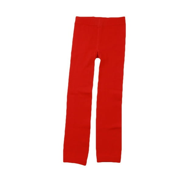 Girls Winter Warm Velvet Lined Tights Trousers Kids Elastic Thick Leggings  Ninth Pants for 8-12 Years Old (Red)