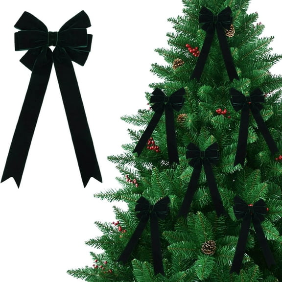 EWASWON Green Velvet Christmas Bows - 11.4" Christmas Tree Decorations with Twist Ties for Wreath, Garland Holiday Decor