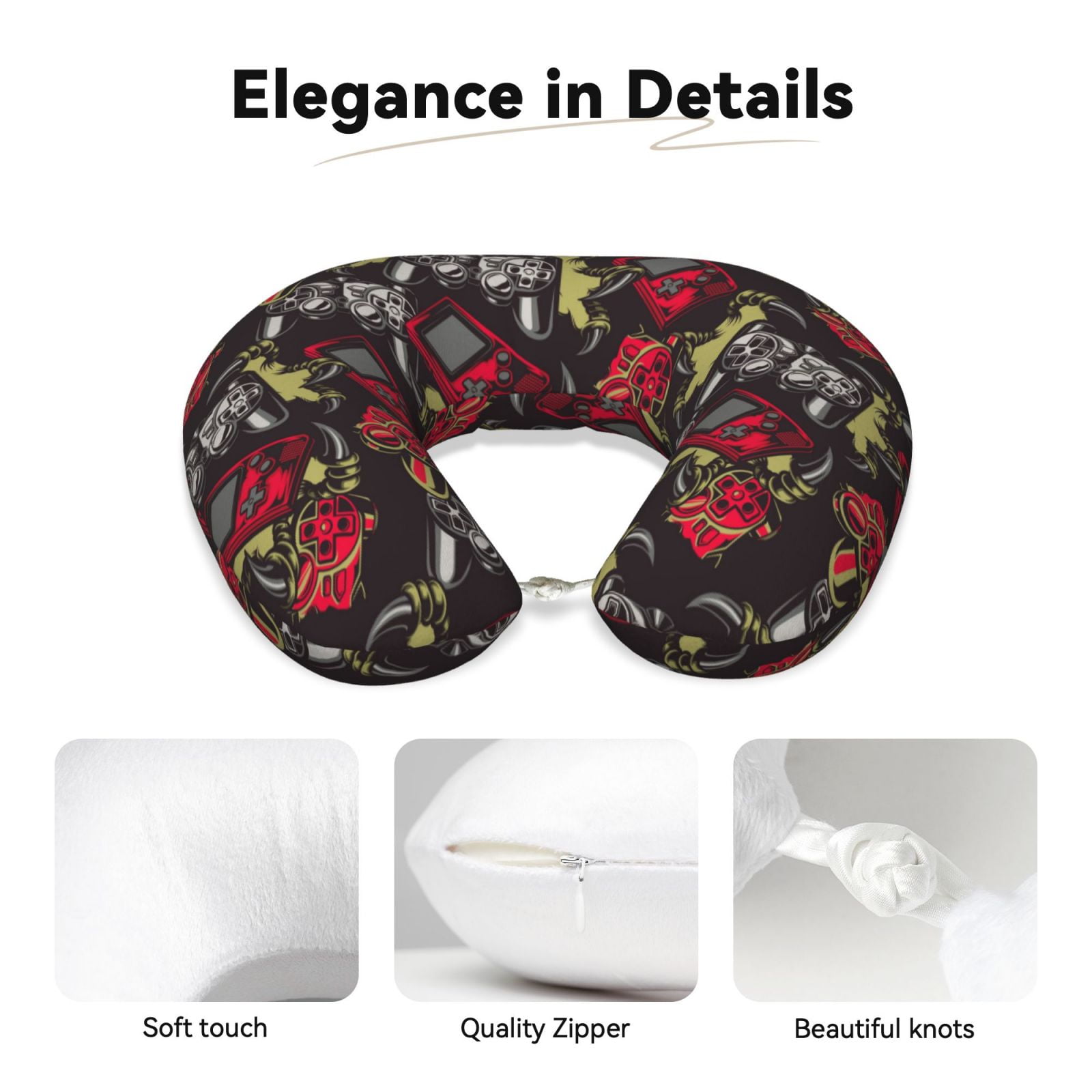 Xecao Vintage Gaming Print Memory Foam Cervical Neck Pillow Versatile U-Shaped Pillows for Home,Office,Camping,Travelling,Soft Washable Cover