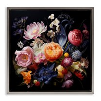 Stupell Industries Vintage Dark Bouquet Plants & Flowers Painting Gray Floater Framed Canvas Art Print Wall Art, 25 x 25