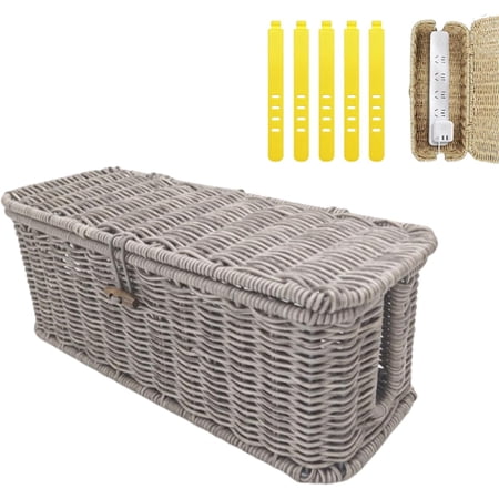 Handwoven Rattan Cable Management Box Ventilated Storage Box for Home and Office Decorative Cord Organizer for Power Strips and Chargers Handwoven Rattan Cable Management Box Ventilated Storage Box for Home and Office Decorative Cord Organizer for Power Strips and Chargers