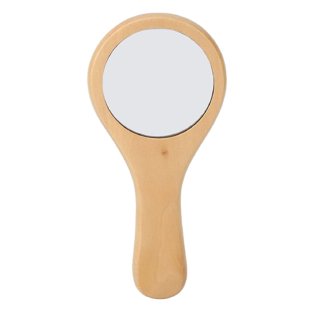 Espejo redondo de madera para maquillaje, espejos cosméticos portátiles con mango de madera para viaje en casa