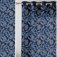 thumbnail image 2 of Vargottam Blue Flowers Print Sheer Georgette Curtains for French Doors & Balcony - 2 Panels, 96" Long, Light Filtering, Grommet Top Printed Drapes for Living Room or Lounge, 2 of 9