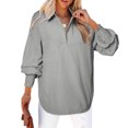 thumbnail image 2 of Inleife Women 2025 Fine Striped Smocked Cuffed Shirts Long Sleeve Collared Blouse With Pocket, 2 of 6