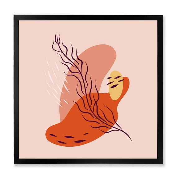 Abstract Warm Colors Spring Leaf 36 in x 36 in Framed Painting Canvas Art Print, by Designart