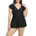 thumbnail image 1 of xiaxaixu Ensemble Bikini Grande Taille pour Femmes Manches Volantes Col en V Robe Trapèze + String Couleur Unie, 1 of 9