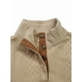 thumbnail image 3 of Dwelliawo Mens Casual Knitted Pullover Sweater Stand Collar Casual Quater Button Sweater with Elbow Patches Long Sleeve Fall Winter Pullover Sweater Khaki 2XL, 3 of 6