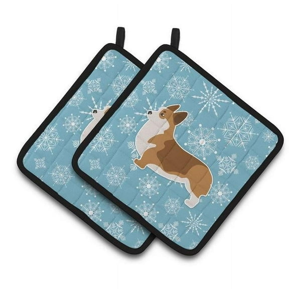 Winter Snowflake Corgi Pair of Pot Holders