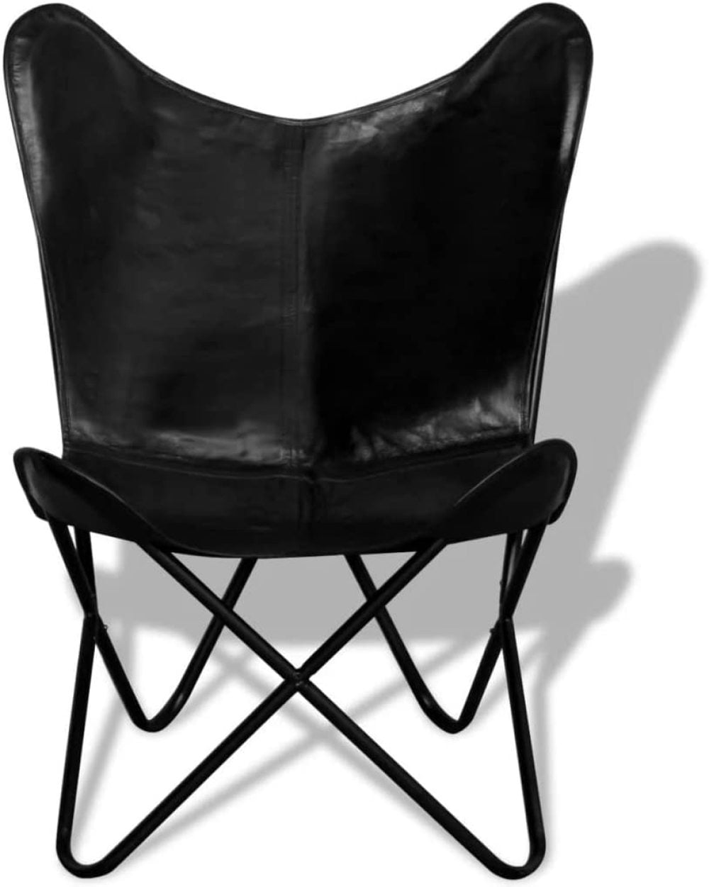 vidaXL Butterfly Chair Vintage Real Leather Black Hide Sleeper Seat Lounge 